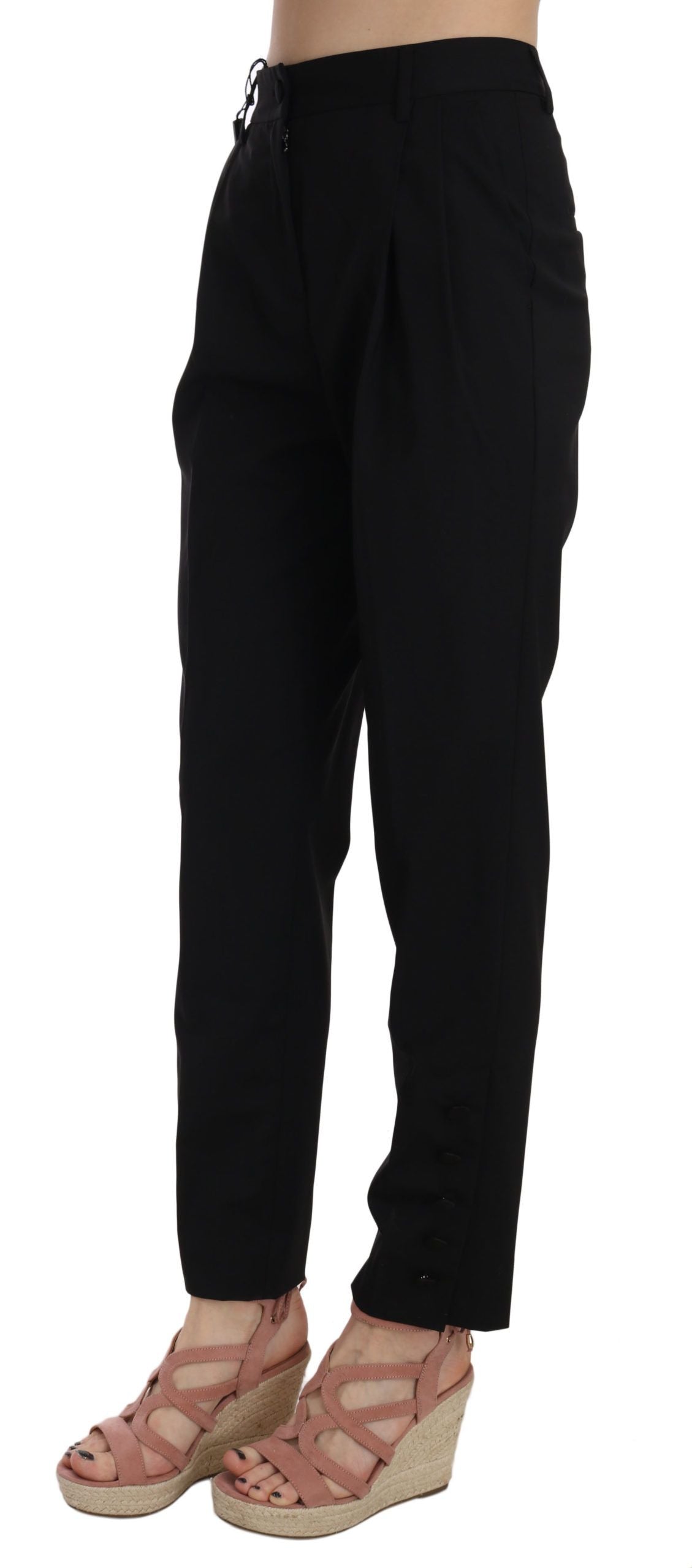 Dolce & Gabbana Elegant Pleated Tapered Black Trousers