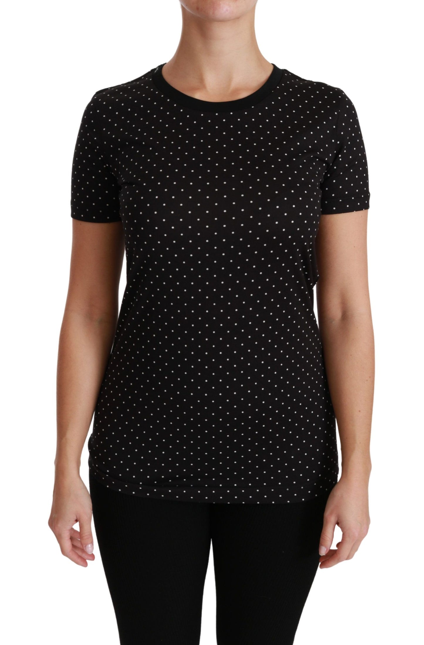 Dolce & Gabbana Chic Black Dotted Crewneck Cotton Tee