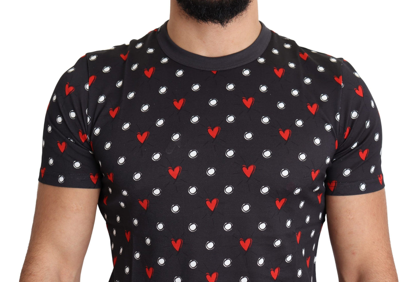 Dolce & Gabbana Chic Gray Cotton T-Shirt with Heart Prints