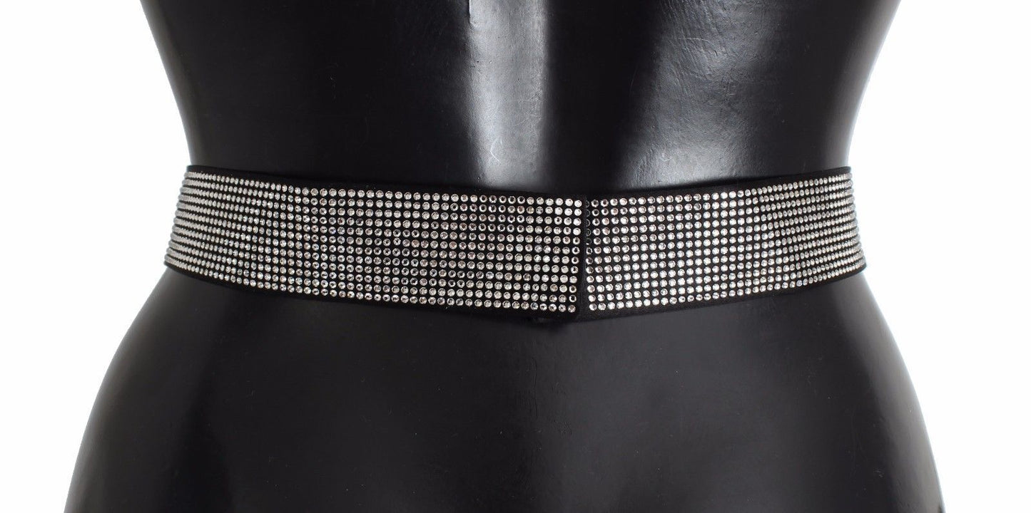 Dolce & Gabbana Black Silk Crystal Bow Waist Belt Elegance