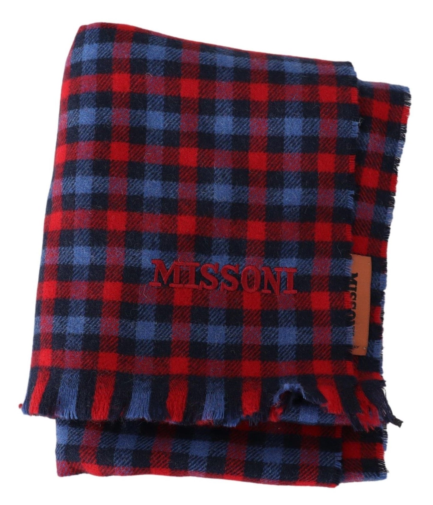 Missoni Chic Check Pattern Wool Scarf with Logo Embroidery