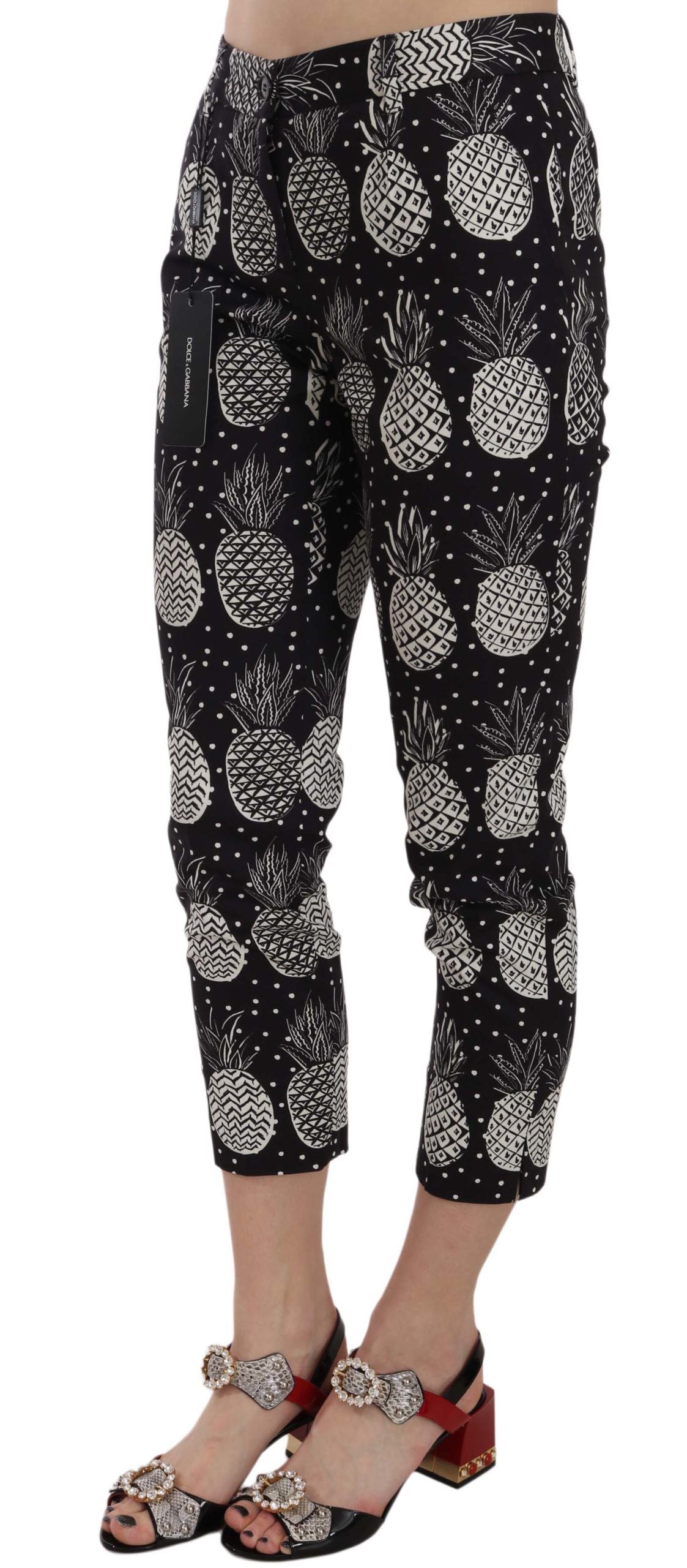 Dolce & Gabbana Chic Black Pineapple Print Skinny Capri Pants