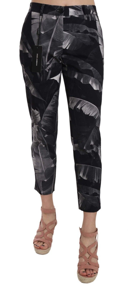 Dolce & Gabbana Elegant Black Banana Leaf Print Capri Pants