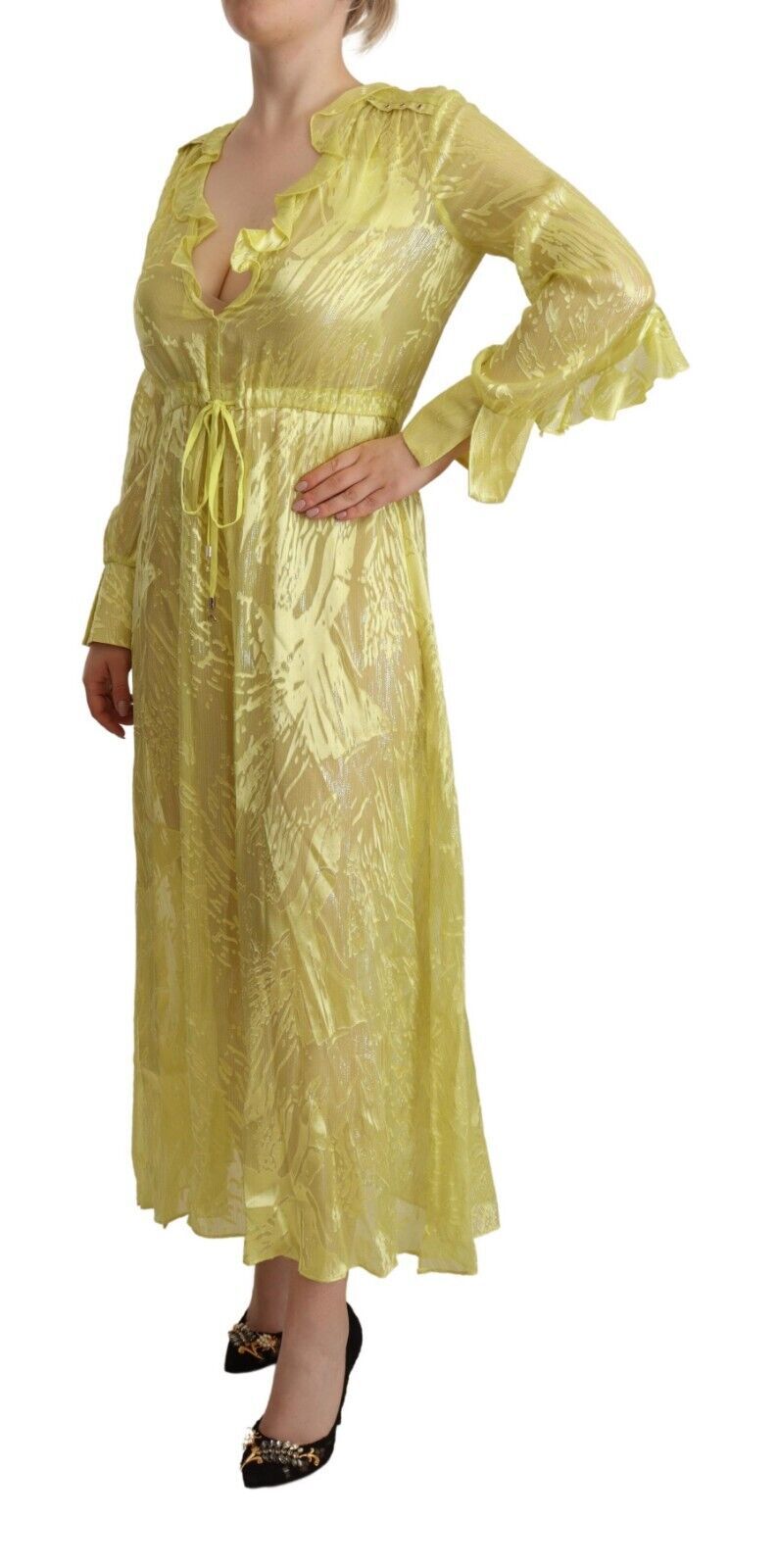 Patrizia Pepe Sunshine Silk Blend Maxi Dress - Long Sleeves & Plunge