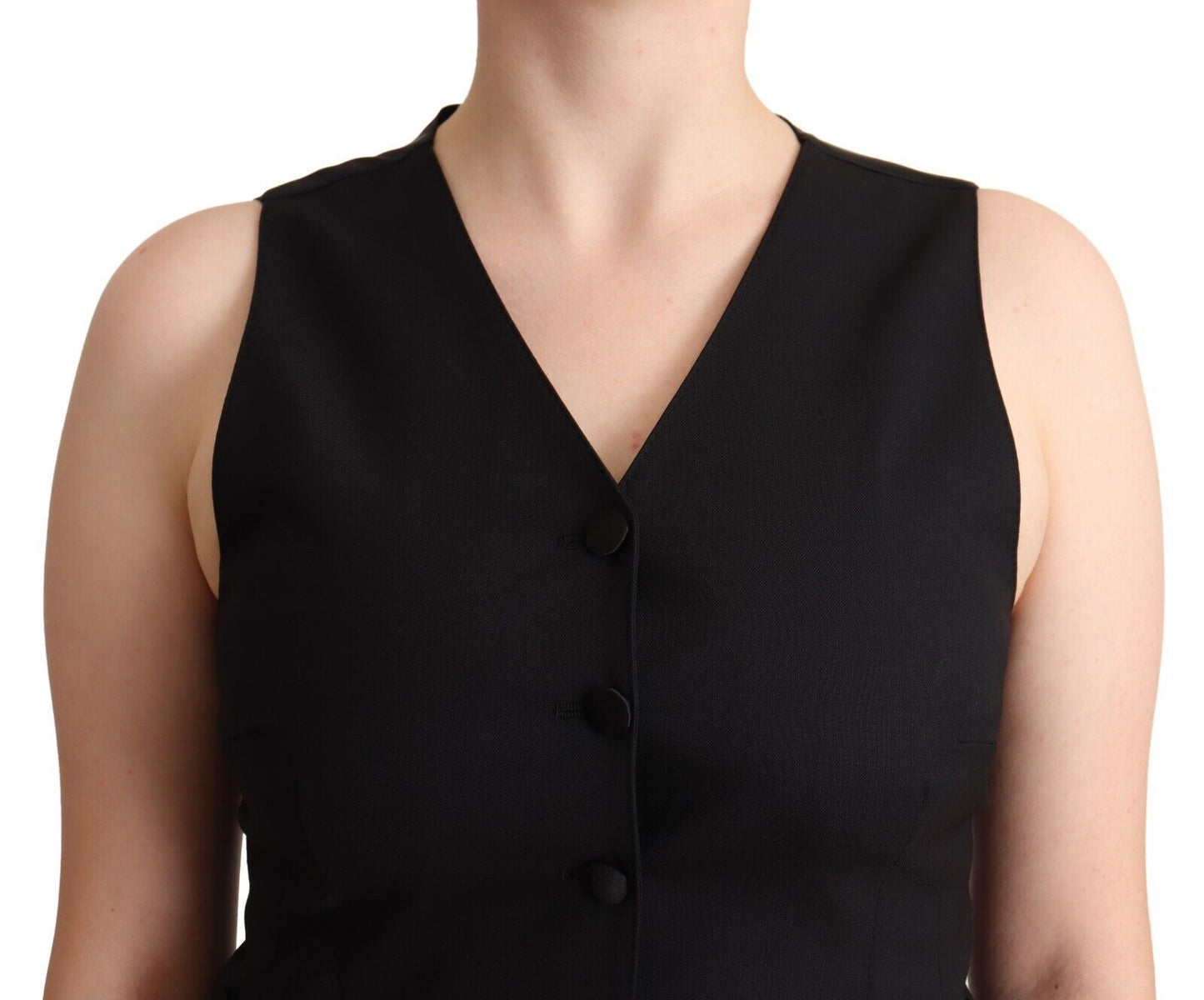 Dolce & Gabbana Elegant Black Vest Top with Button Detail