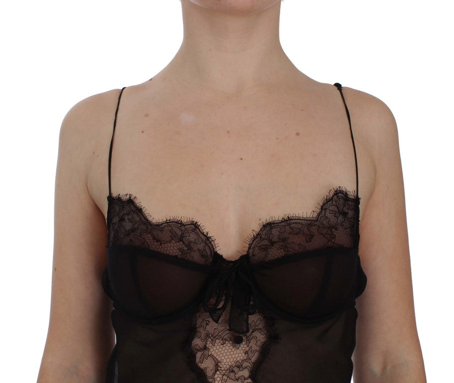 Dolce & Gabbana Elegant Black Silk Lace Lingerie Chemise