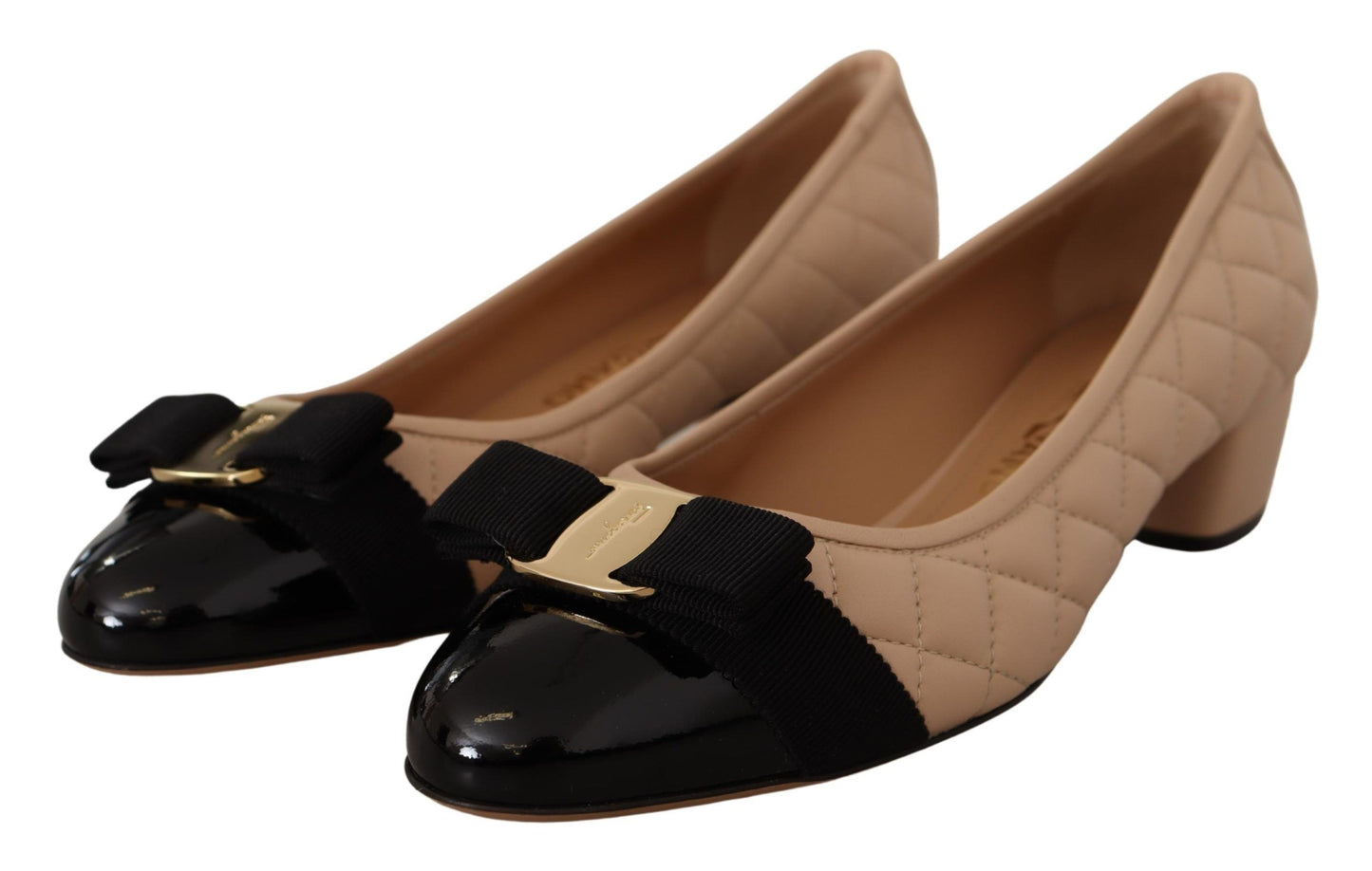 Salvatore Ferragamo Elegant Quilted Leather Pumps in Beige and Black