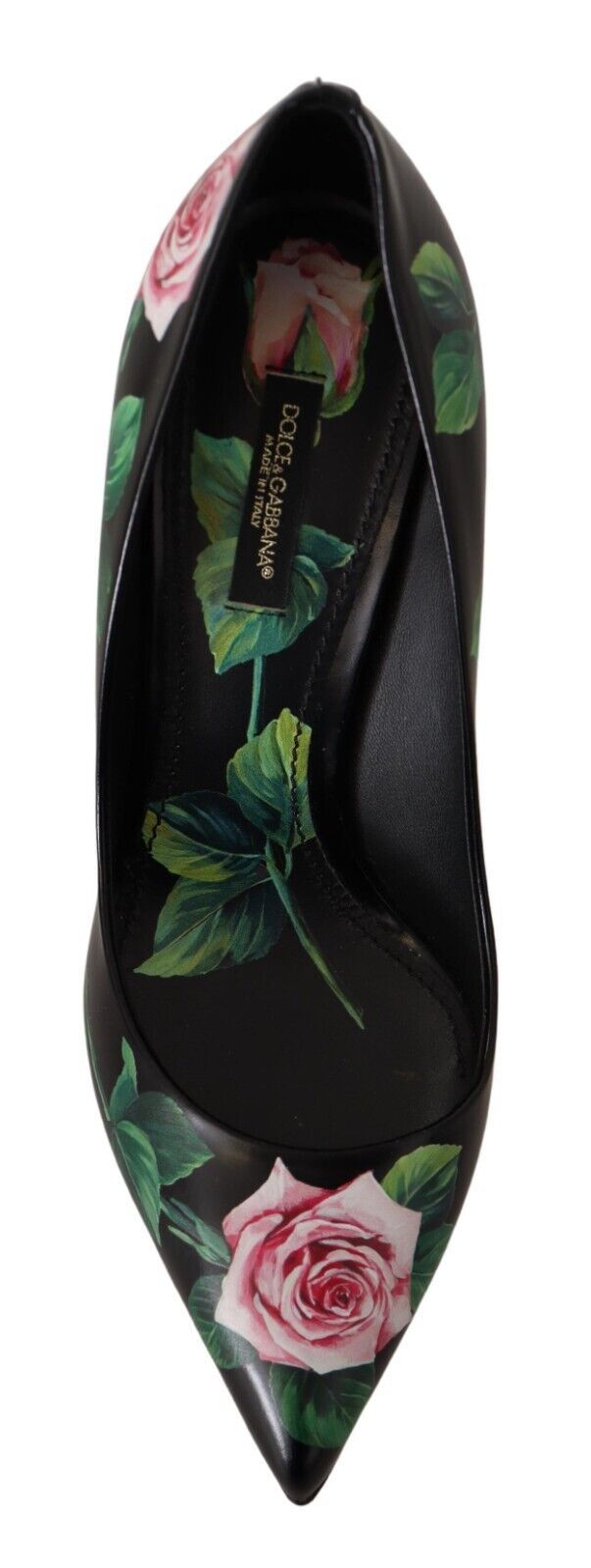 Dolce & Gabbana Elegant Black Rose Print Leather Heels