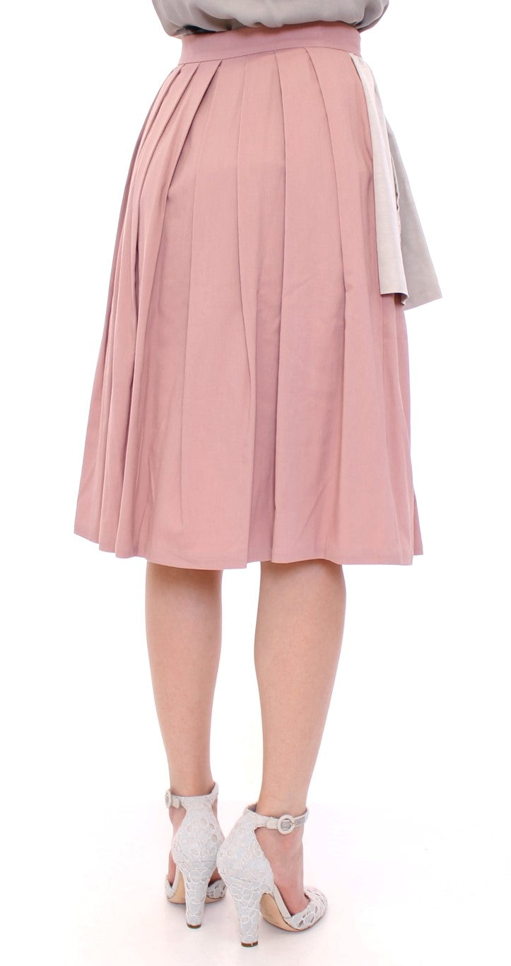 Comeforbreakfast Elegant Pleated Knee-length Skirt in Pink and Gray