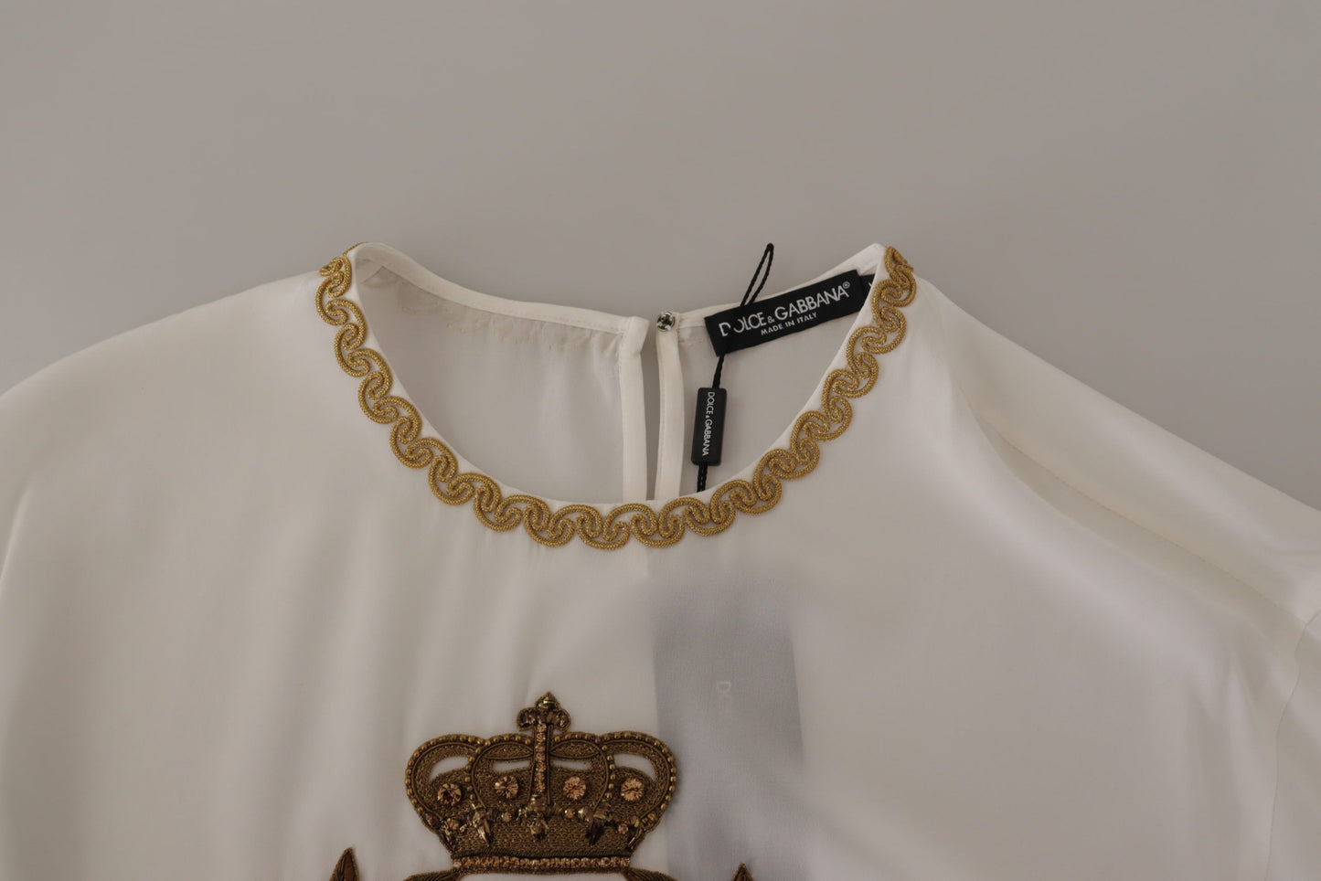 Dolce & Gabbana Elegant Silk Blouse with Gold Crown Embroidery