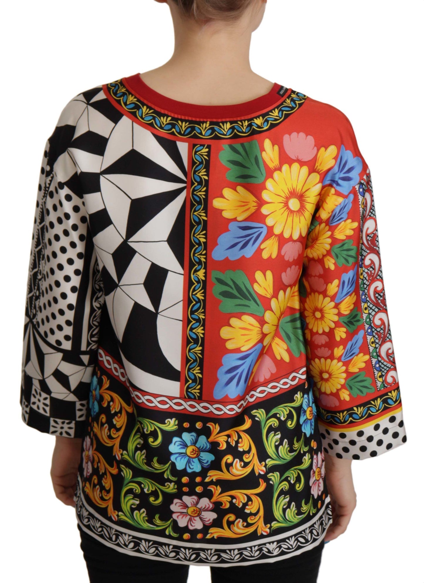 Dolce & Gabbana Silk Baroque Floral Round Neck Blouse