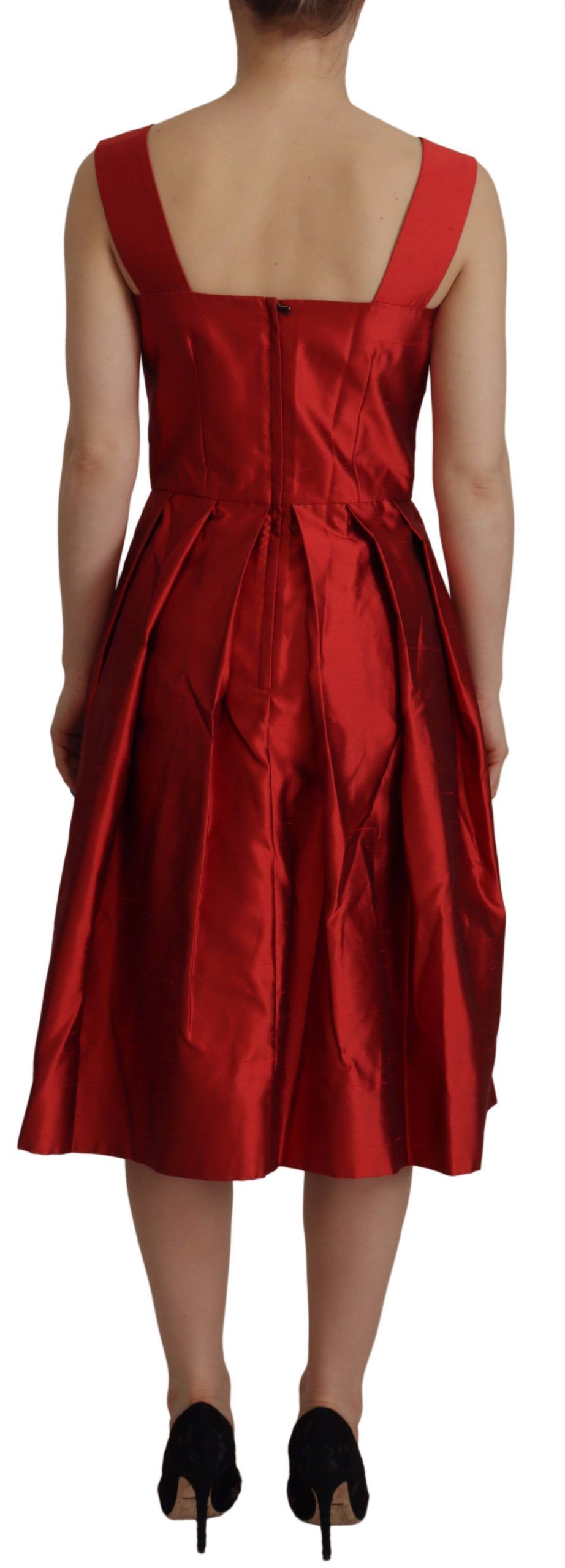 Dolce & Gabbana Radiant Red Silk A-Line Midi Dress