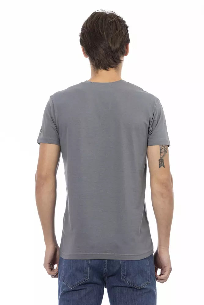 Trussardi Action Gray Cotton Men V-neck T-shirt