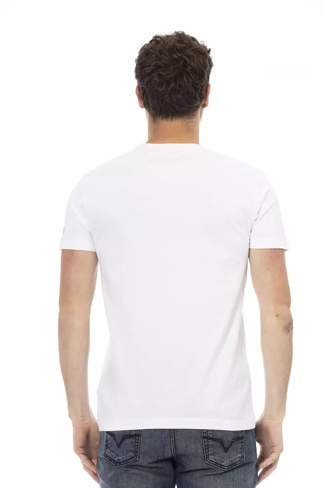 Trussardi Action Sleek White Cotton Blend Tee with Graphic Front