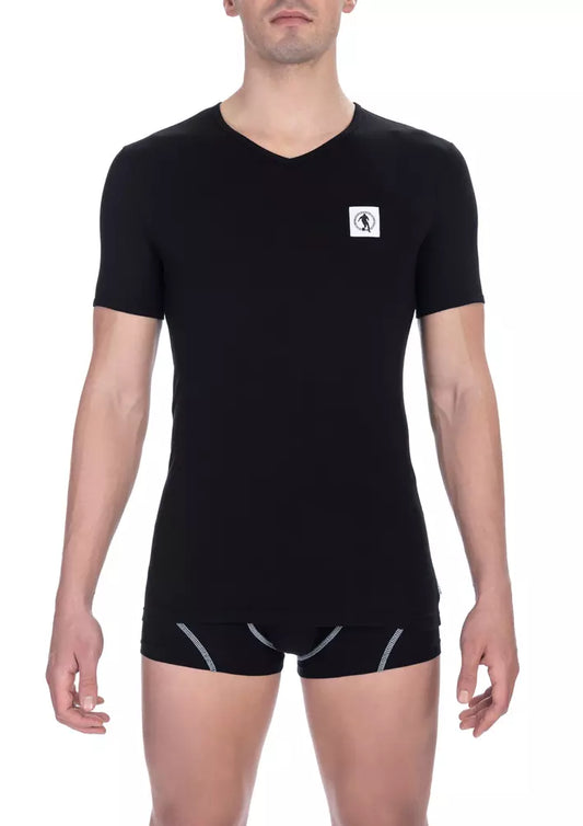 Bikkembergs Black Cotton Men V-Neck T-Shirt