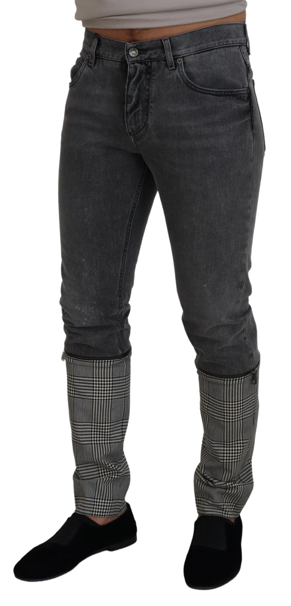 Dolce & Gabbana Elegant Grey Checkered Denim Treasure