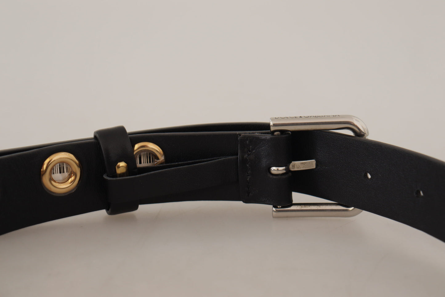 Dolce & Gabbana Chic Black Leather Belt with Engraved Buckle