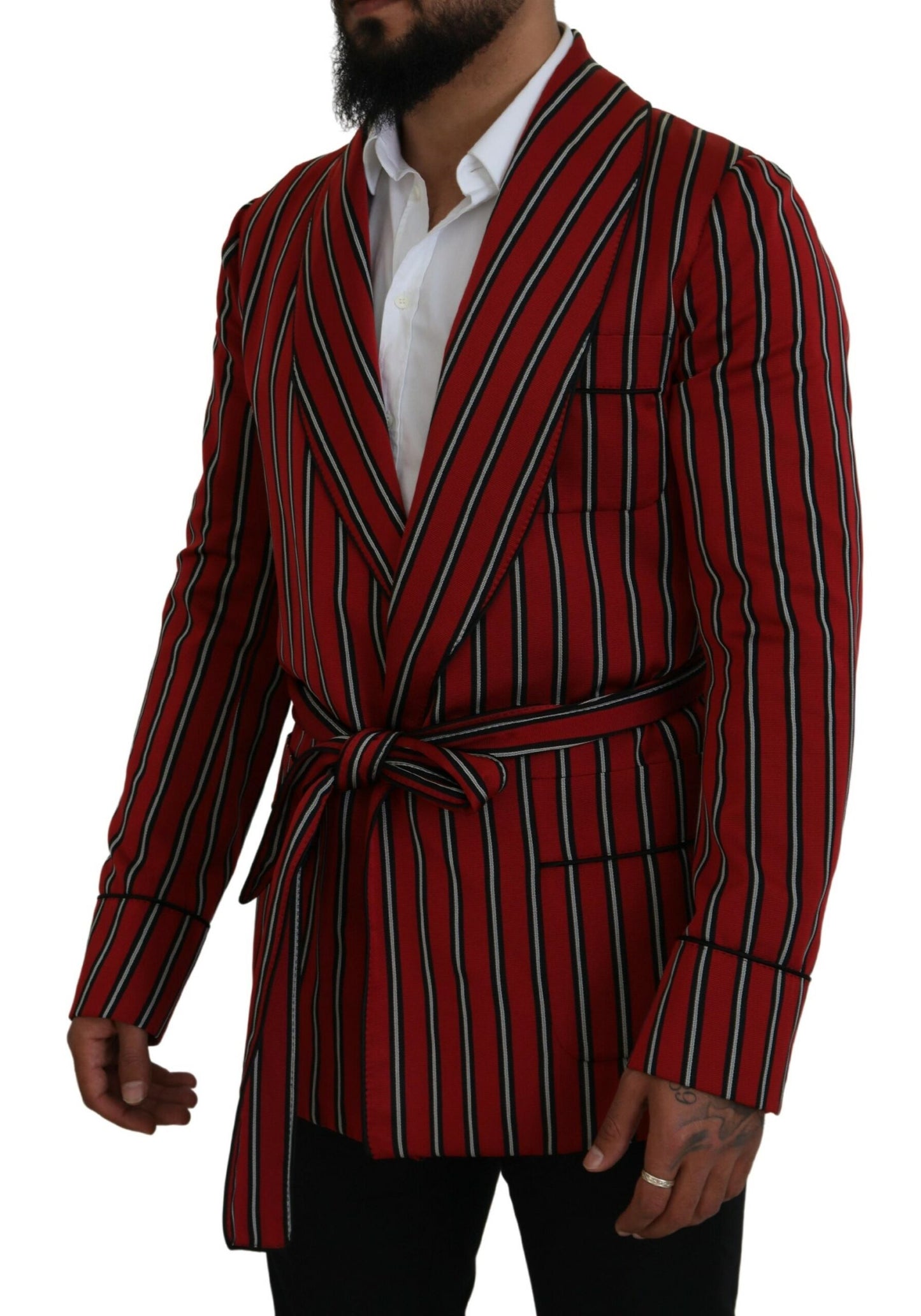 Dolce & Gabbana Elegant Red Striped Long Robe Luxury Wear