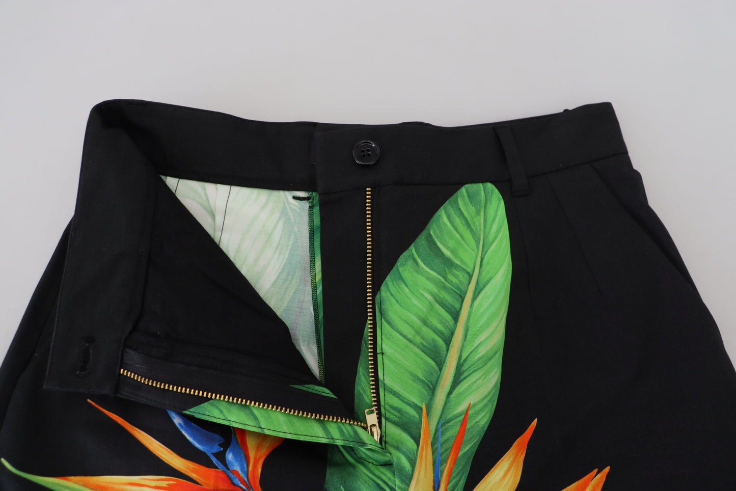 Dolce & Gabbana High Waist Hot Pants Shorts in Black Leaves Print