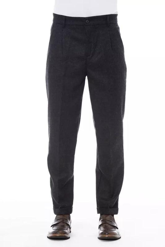 Alpha Studio Gray Wool Men Pants