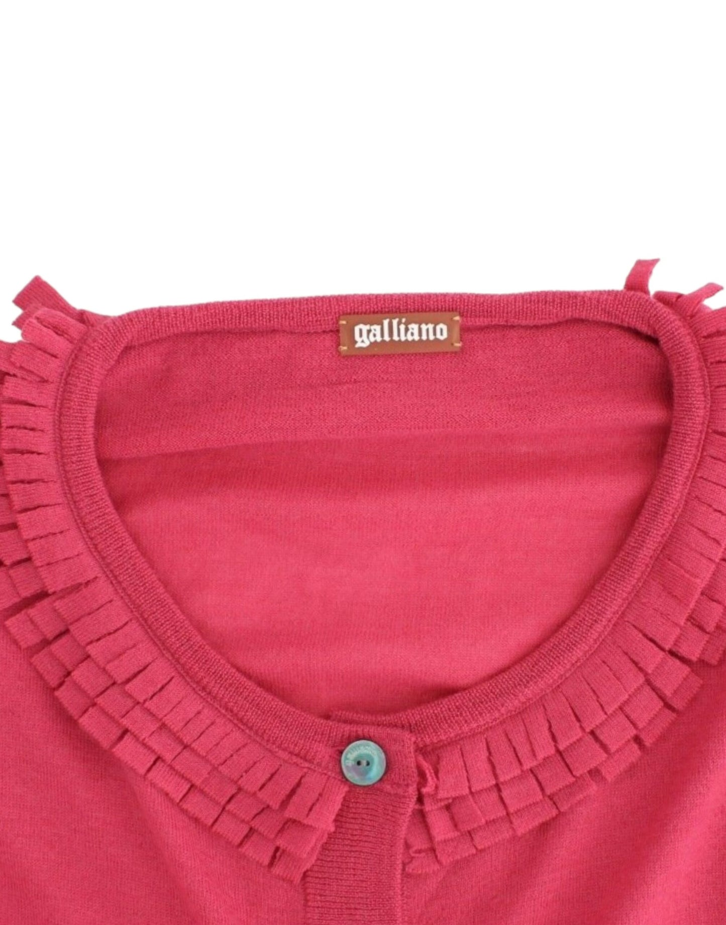 John Galliano Ruffle Detail Wool Cardigan in Pink