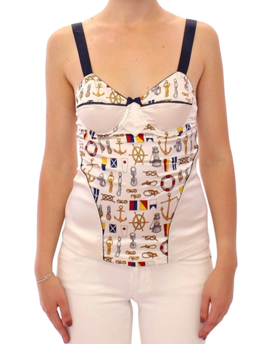 Dolce & Gabbana White Sailor Motif Stretch Tank Top