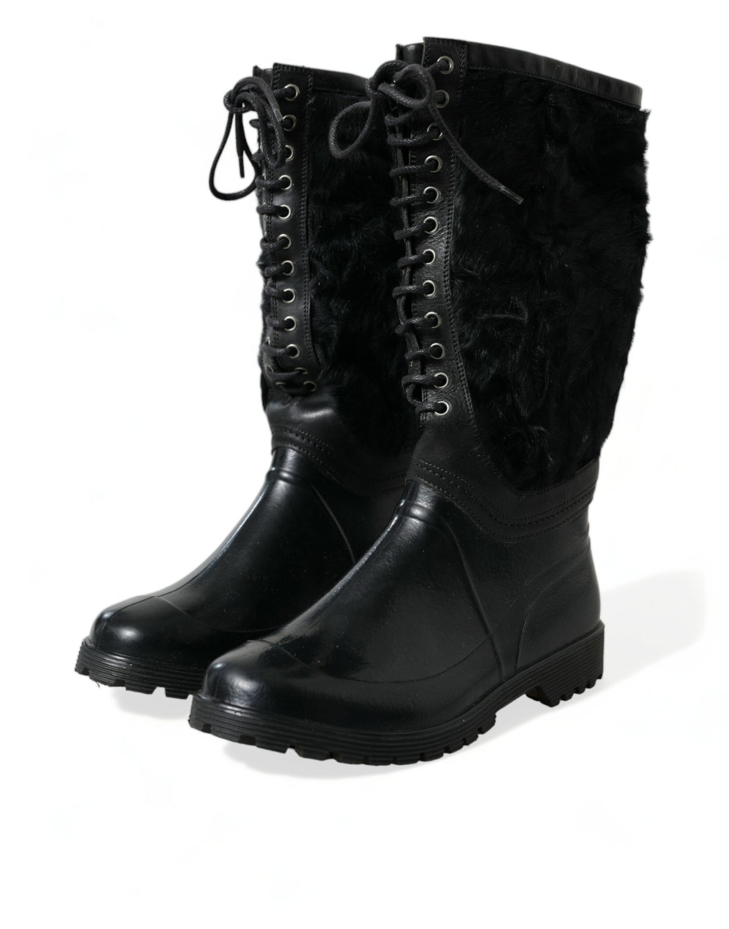 Dolce & Gabbana Sleek Black Shearling Mid Calf Boots