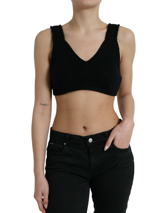 Dolce & Gabbana Elegant Black Cashmere Bustier Crop Top