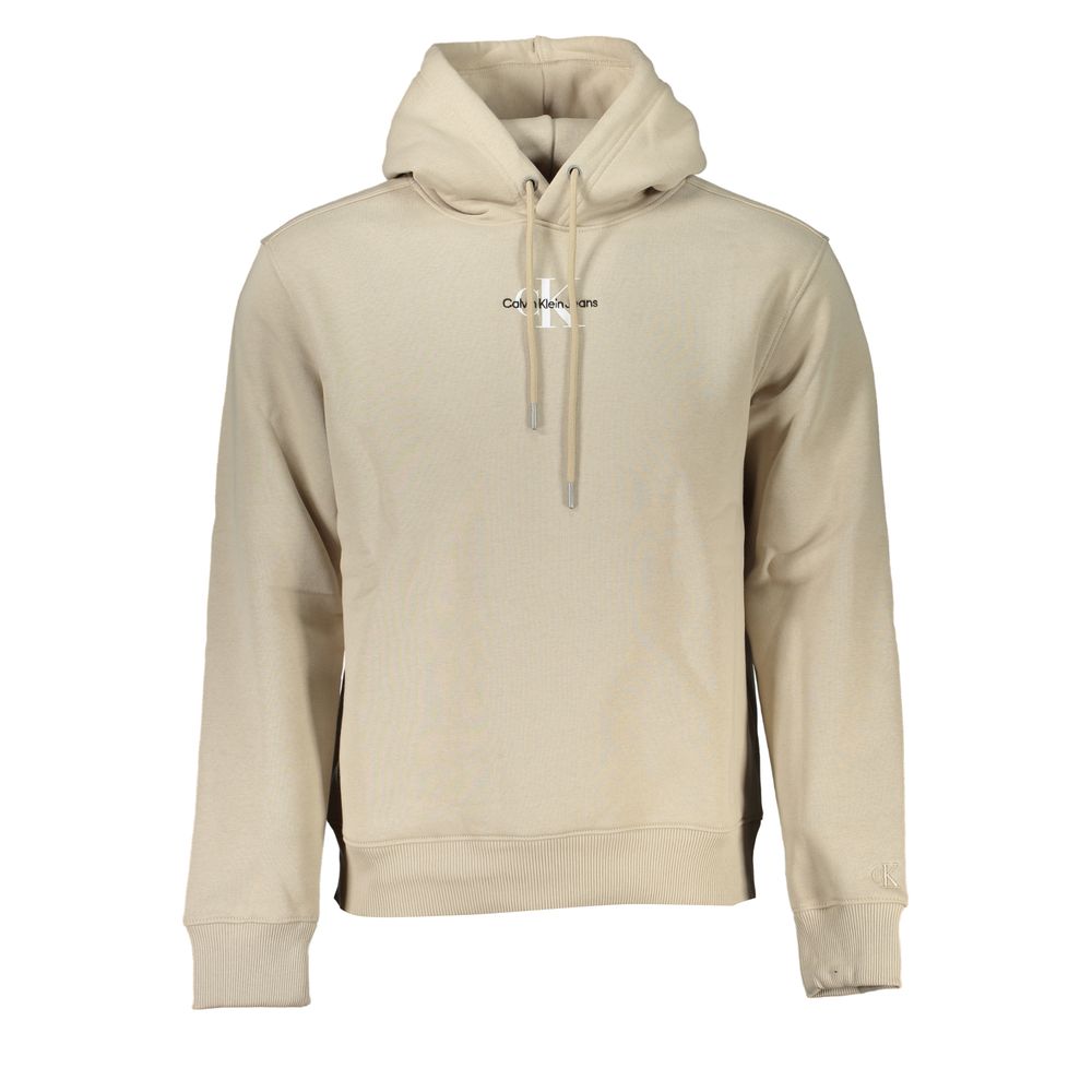 Calvin Klein Beige Fleece Hooded Sweatshirt with Logo Embroidery