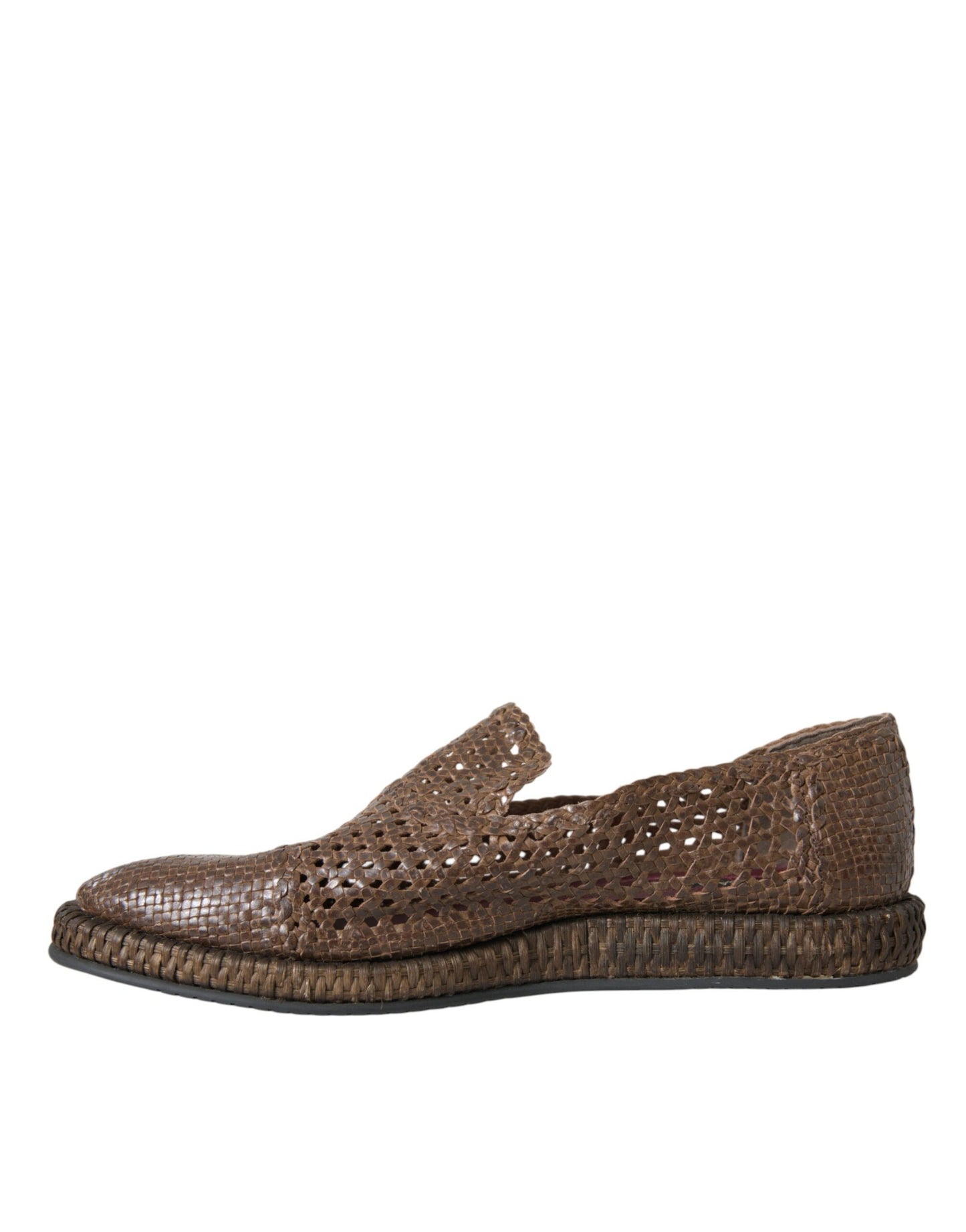 Dolce & Gabbana Brown Woven Leather Loafers Casual Shoes