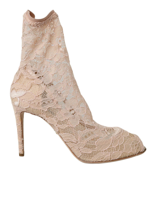 Dolce & Gabbana Beige Stretch Taormina Lace Boots Shoes