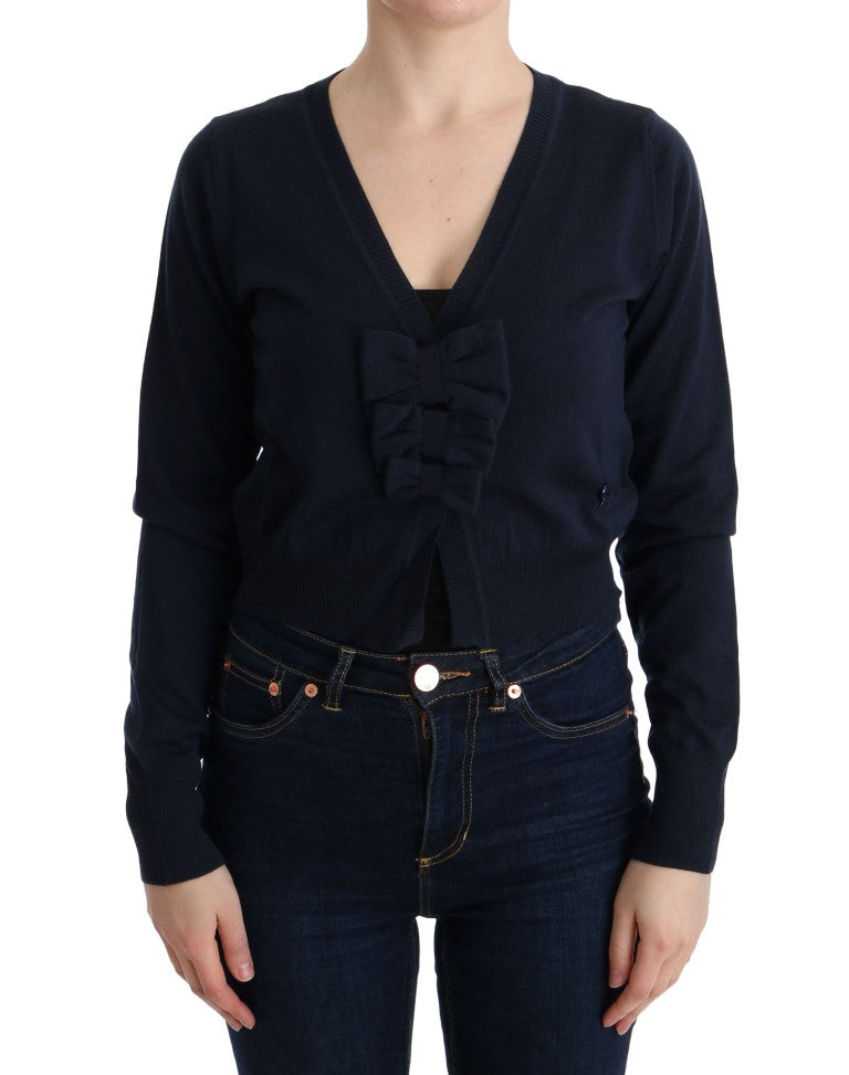 MARGHI LO' Elegant Blue Wool Cardigan Sweater