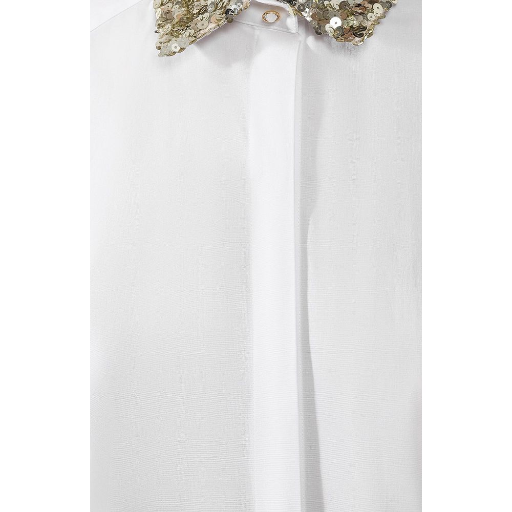 Dolce & Gabbana White Cotton Women Shirt with Sequin Accents