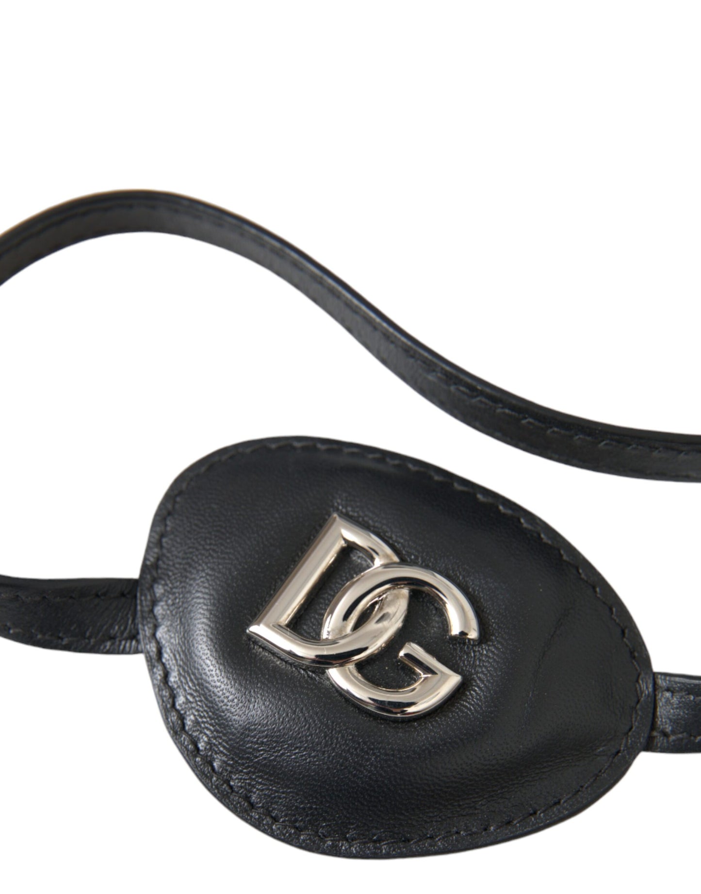 Dolce & Gabbana Black Calfskin Leather Metal DG Logo Eye Patch