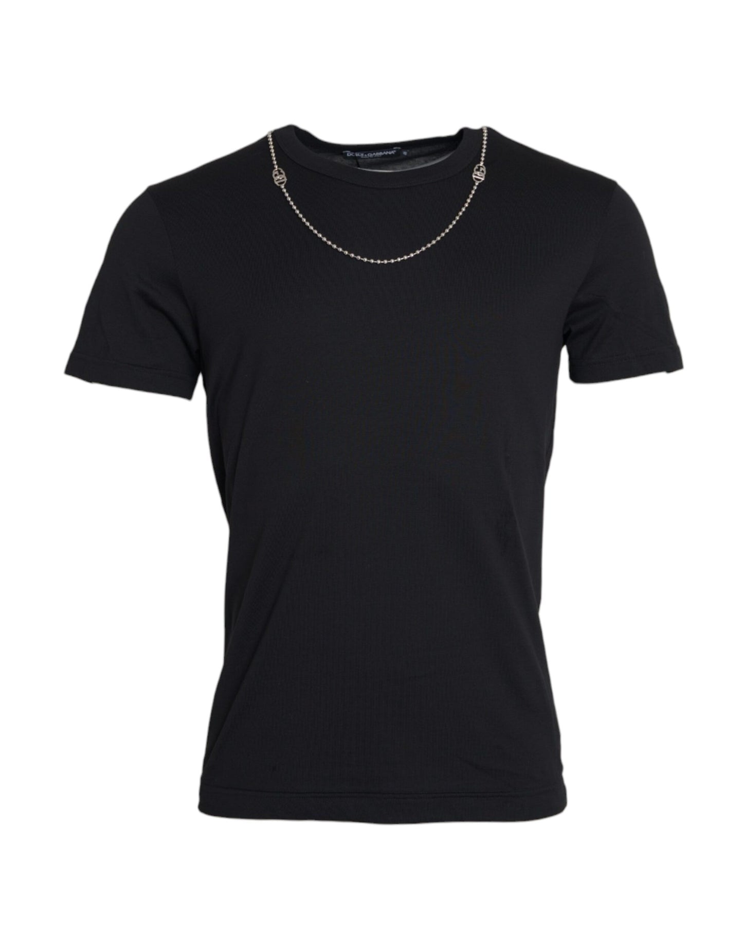 Dolce & Gabbana Black Cotton Silver Chain Short Sleeve T-shirt