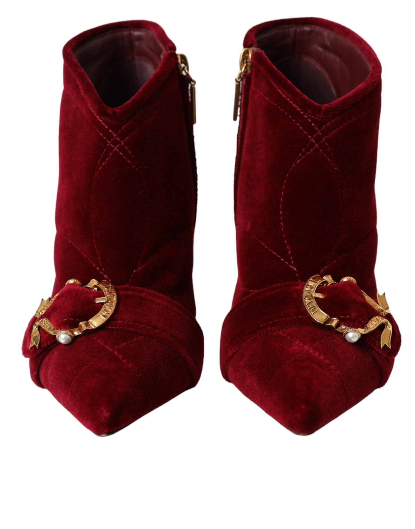 Dolce & Gabbana Dark Red Velvet Devotion Buckle Boots Shoes