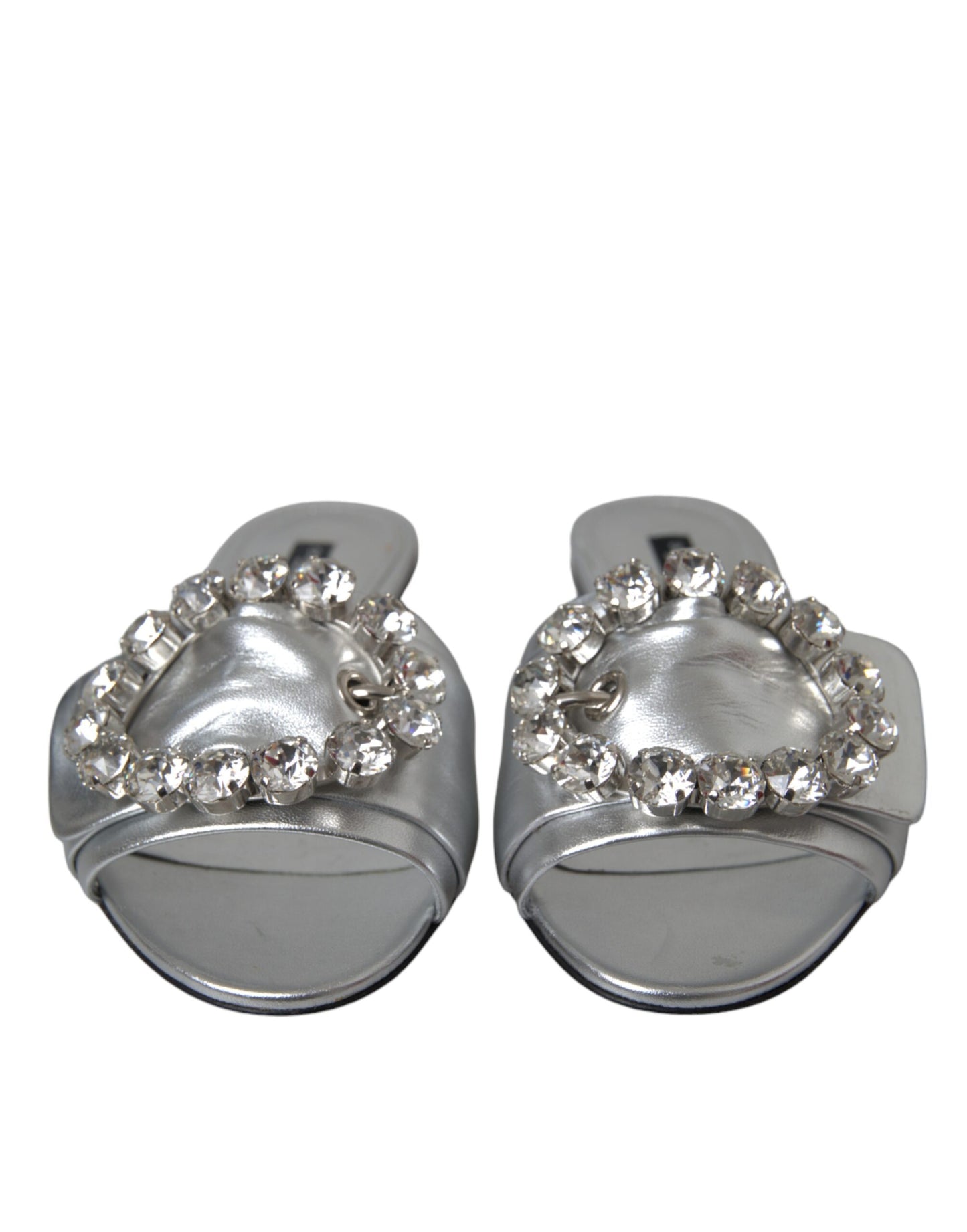 Dolce & Gabbana Silver Crystal Leather Flats Sandals Shoes