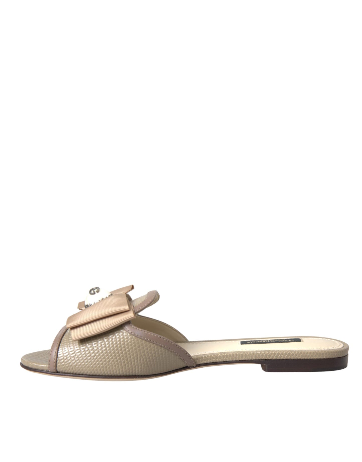 Dolce & Gabbana Beige Logo Pearl Flats Sandals Slides Shoes