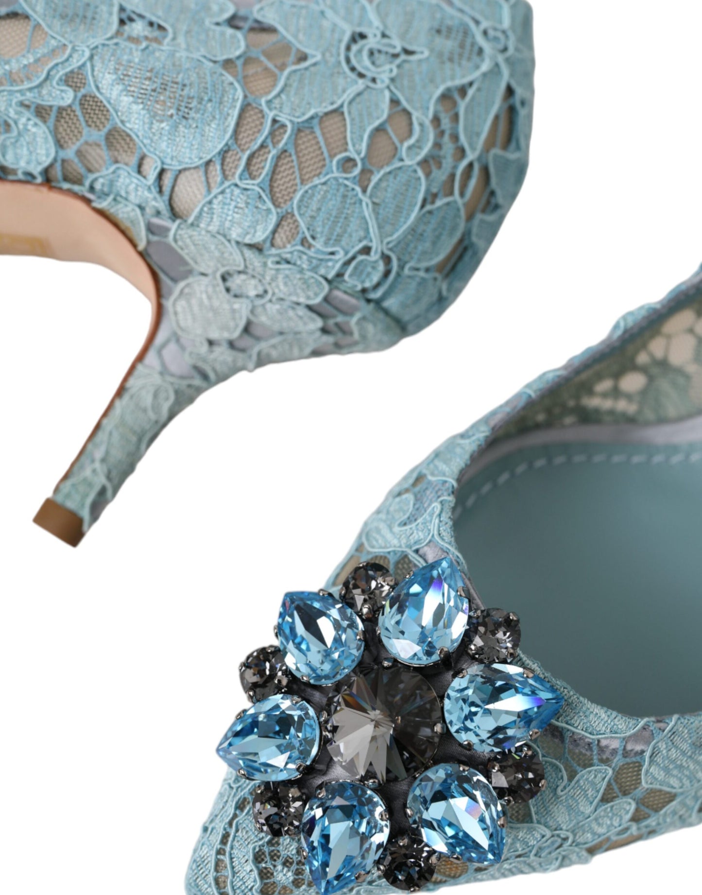 Dolce & Gabbana Blue Taormina Lace Crystal Heel Pumps Shoes