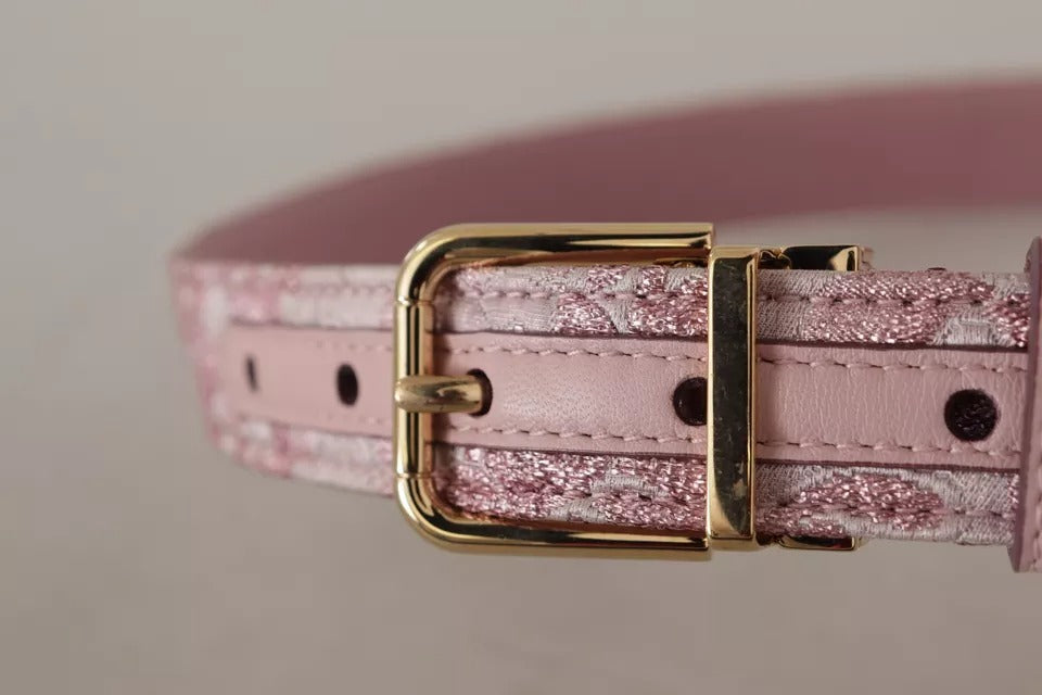 Dolce & Gabbana Pink Jaquard Embroidered Gold Tone Metal Buckle Belt