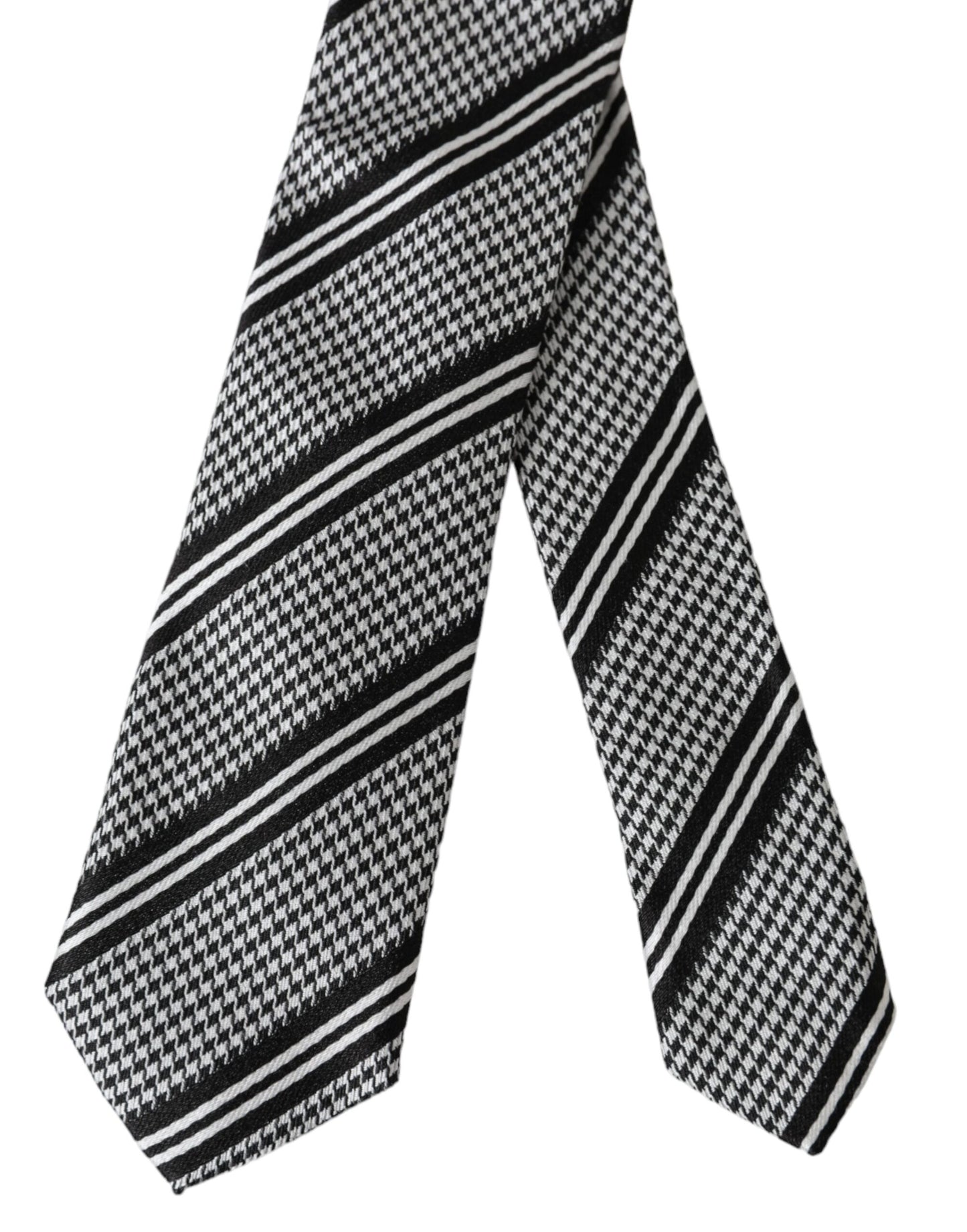 Dolce & Gabbana Black White Stripes Silk Adjustable Tie