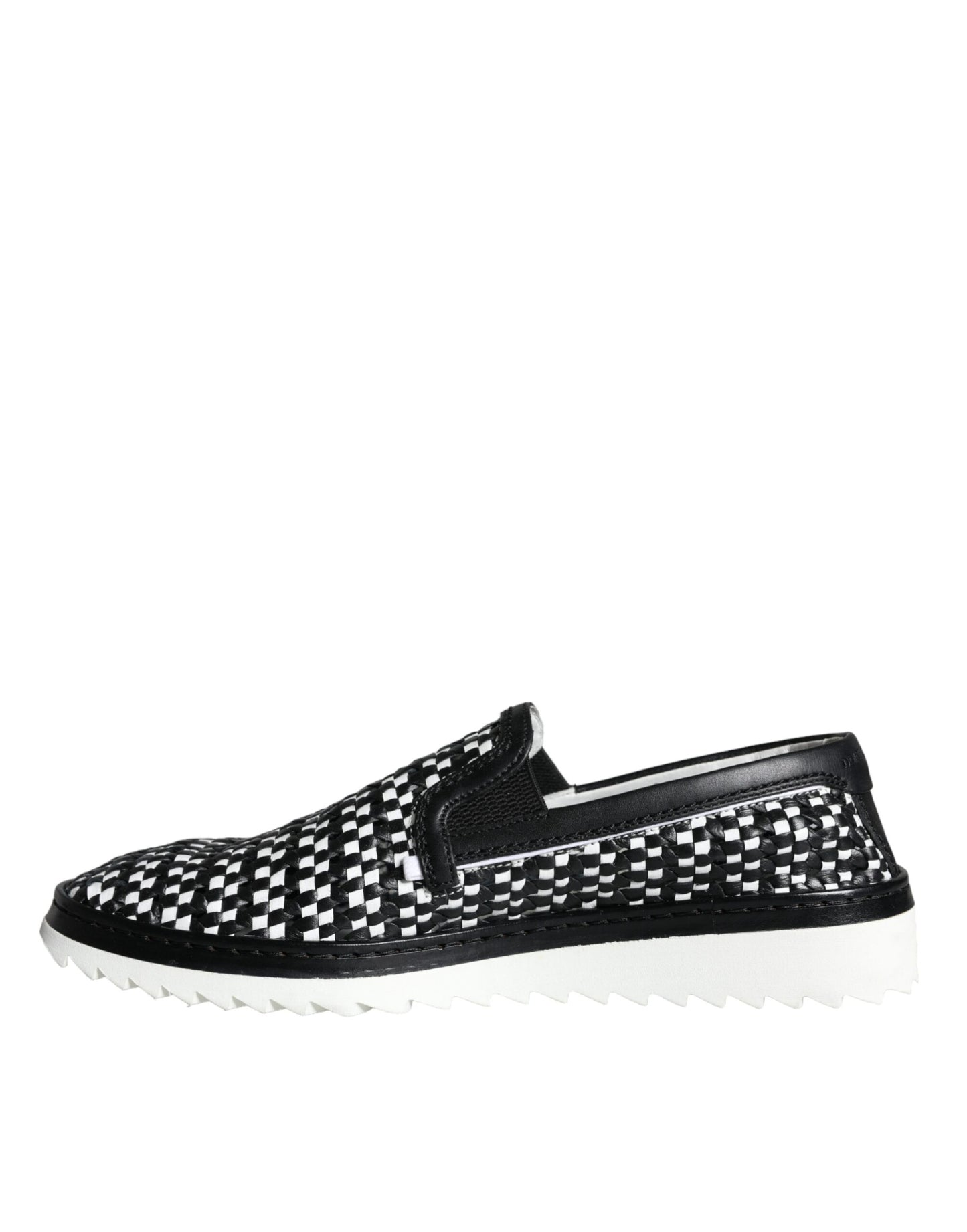 Dolce & Gabbana Black White Weaved Slip On Men Loafers Shoes