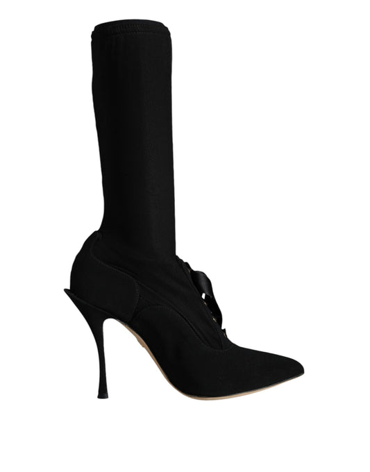 Dolce & Gabbana Black Stiletto Heels Mid Calf Boots Shoes