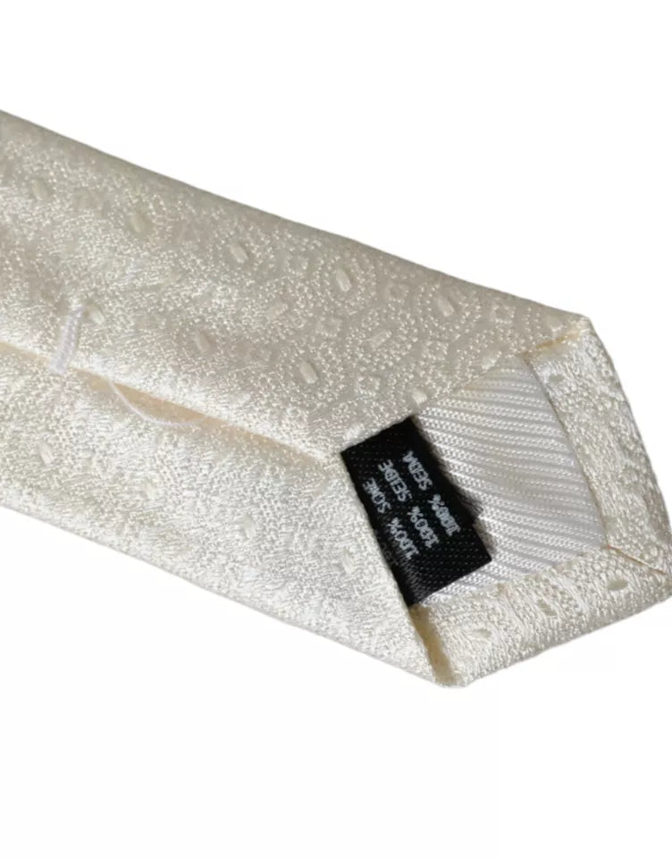 Dolce & Gabbana Off White Patterned Silk Adjustable Men Tie