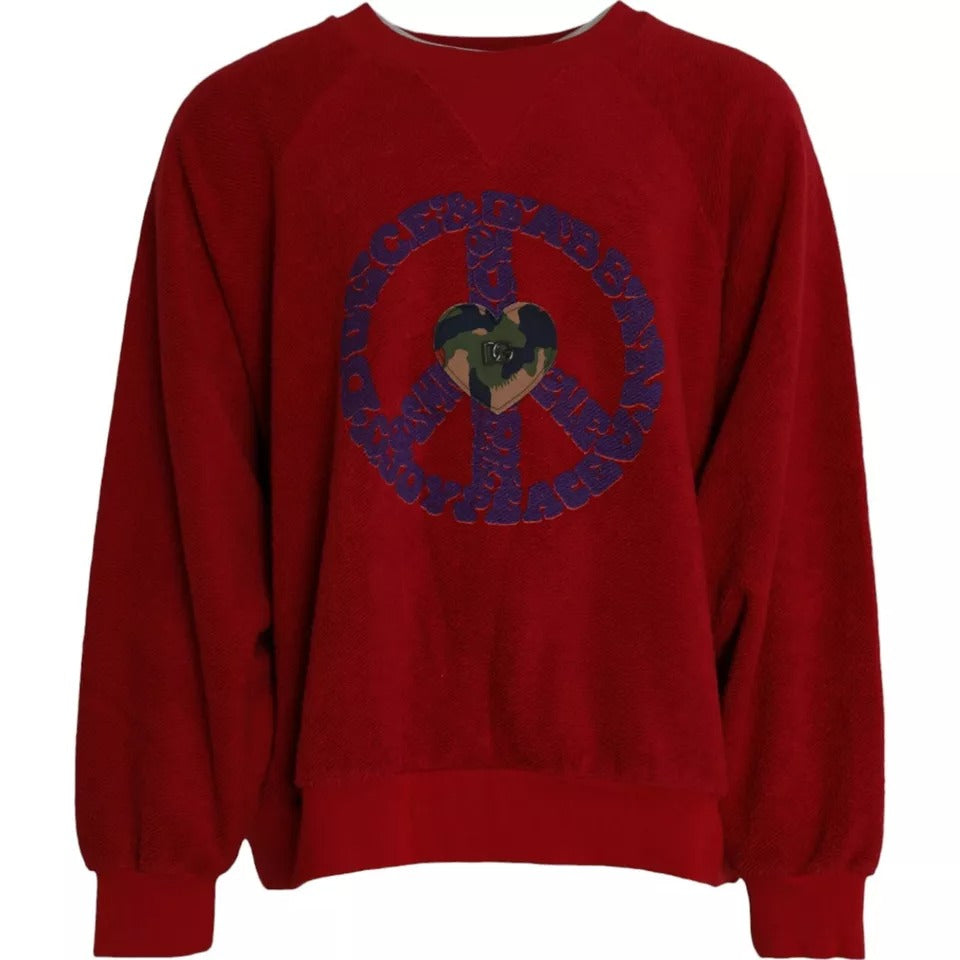 Dolce & Gabbana Red Logo Cotton Crew Neck Pullover Sweater