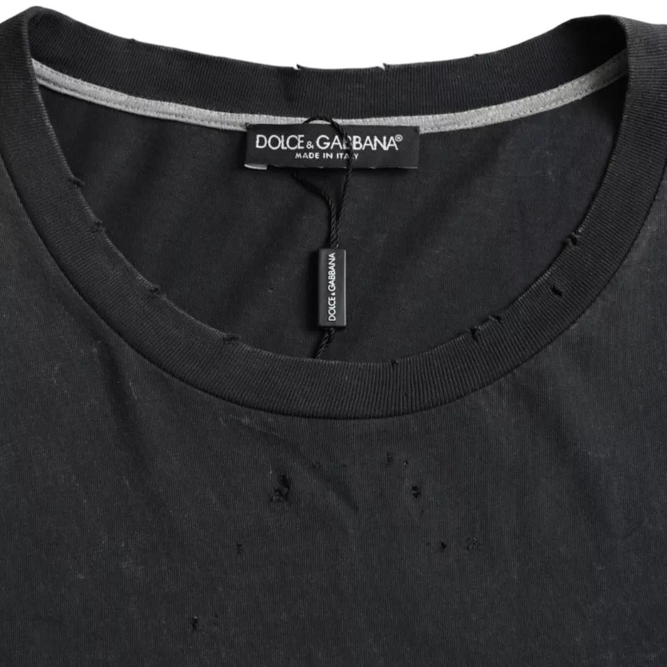 Dolce & Gabbana Black Graphic Printed Cotton Short Sleeves T-shirt