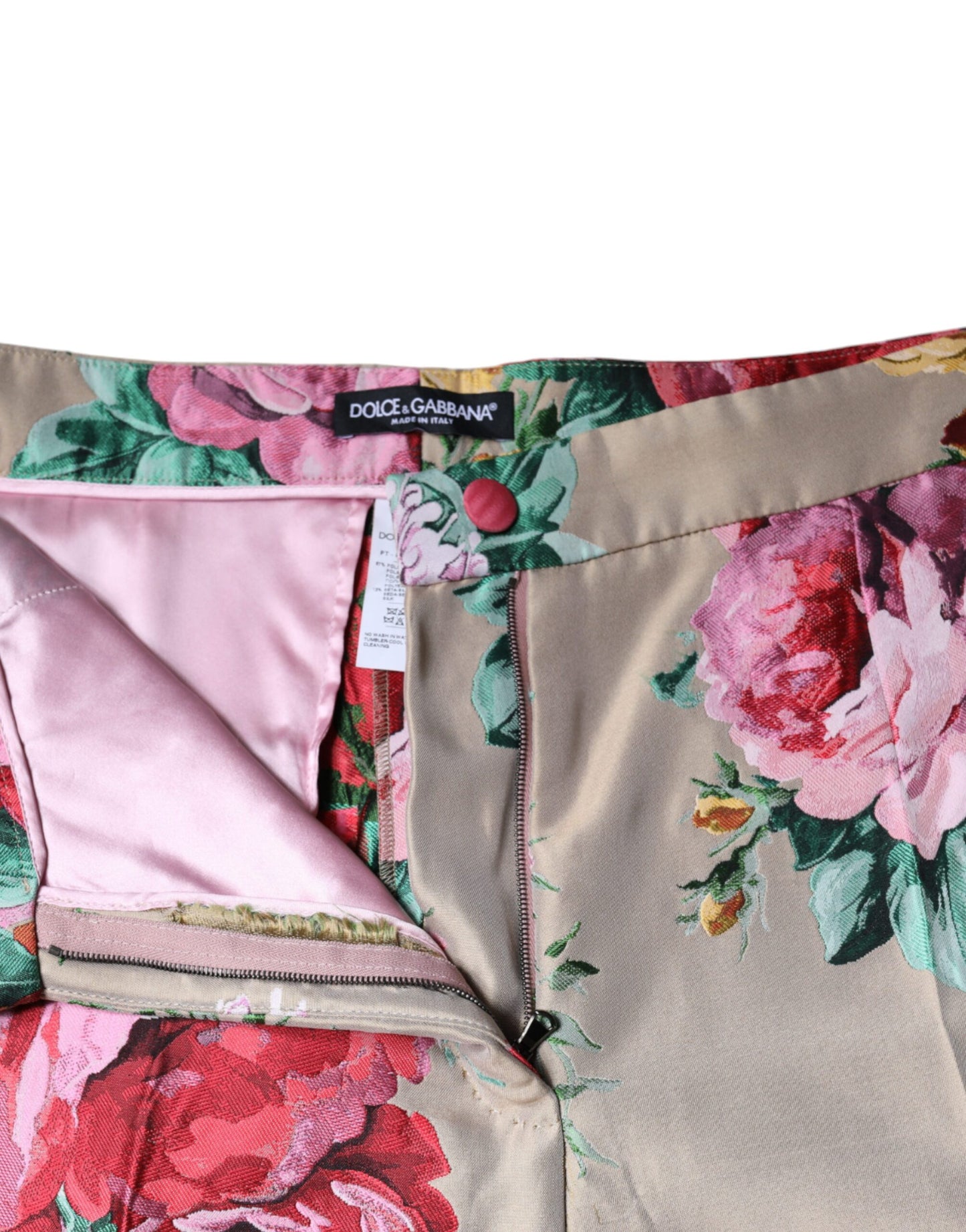 Dolce & Gabbana Beige Floral Jacquard High Waist Tapered Pants