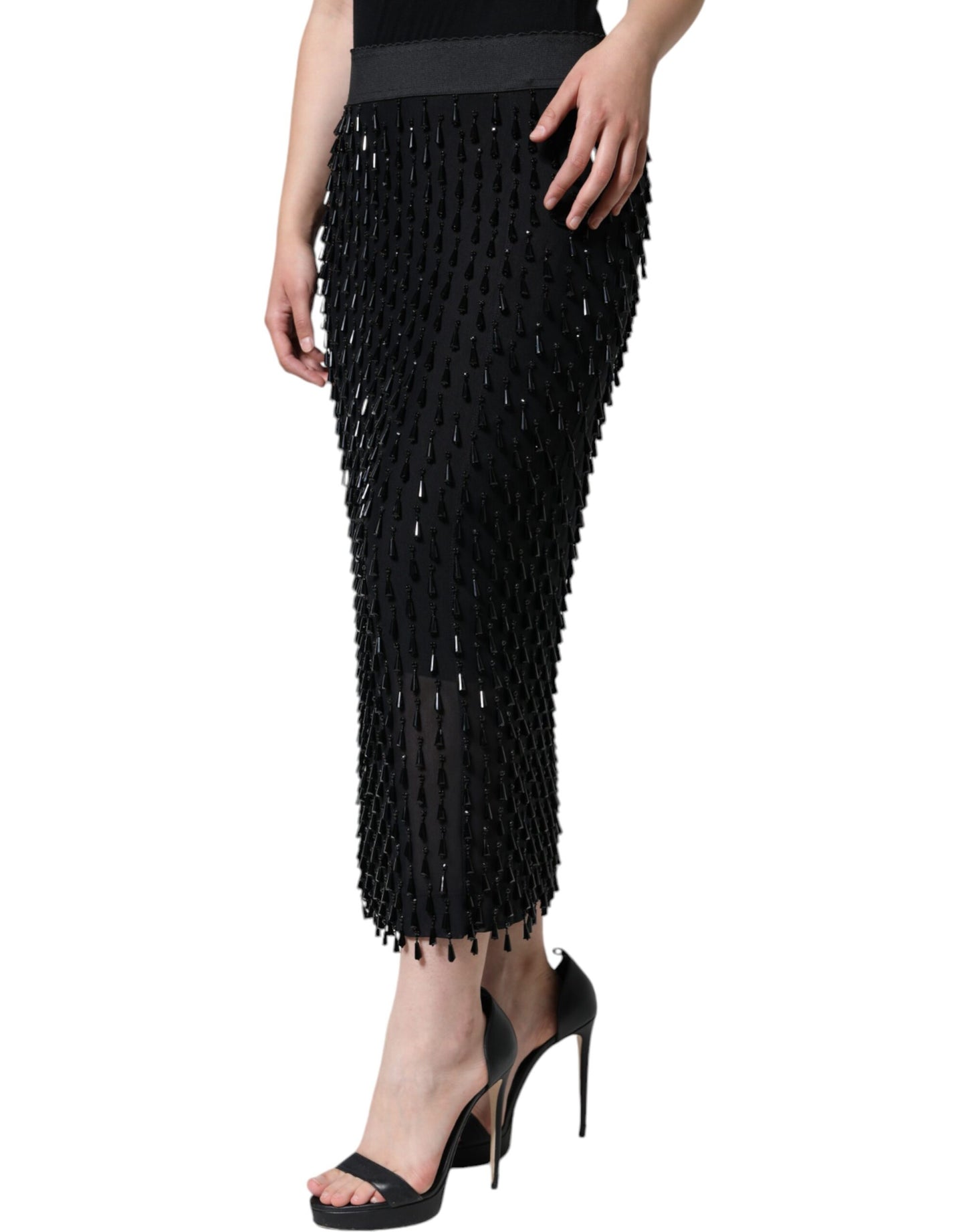 Dolce & Gabbana Black Embellished Pencil Cut Midi Skirt