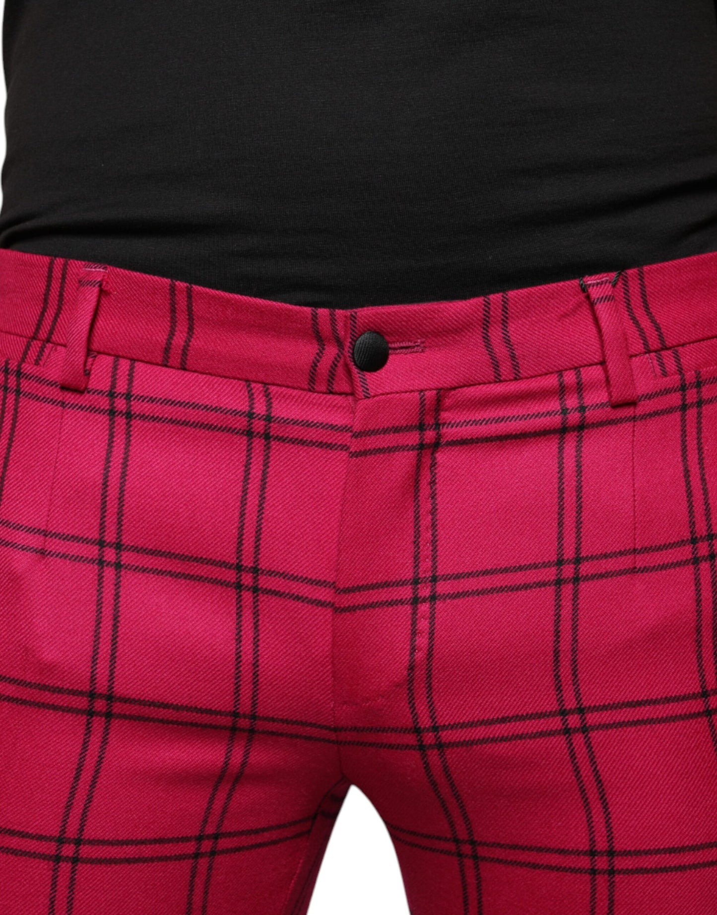 Dolce & Gabbana Pink Checkered Wool Skinny Pants