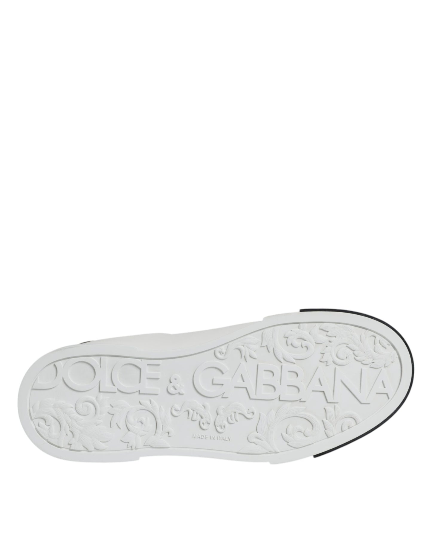 Dolce & Gabbana White Black Leather Logo Portofino Sneaker Shoes